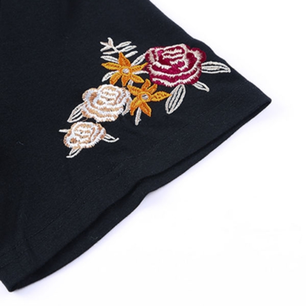 Floral Embroidered Round Neck T-Shirt - Picture 6 of 10